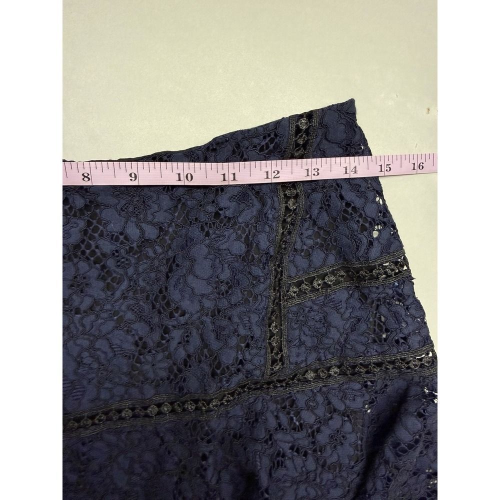 Veronica Beard Lace Mini Skirt Navy Sz 6 Asymmetrical Hem - Picture 6 of 13